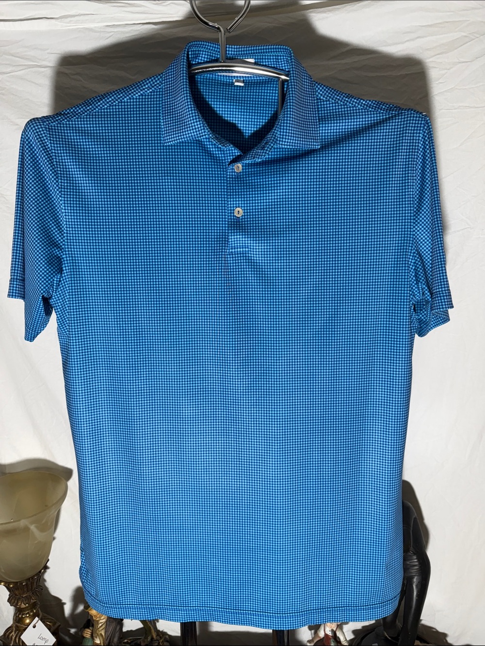 Peter Millar Bright Blue Mini-Check Performance Polo